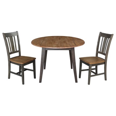 International Concepts 42 in. Solid Wood Round Dual Drop Leaf Dining Table with 2 Chairs in Hickory/Washed Coal K45-42DL-C10-2